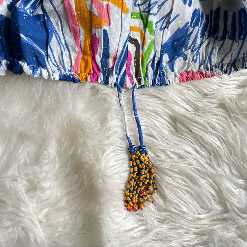 Farm Rio Wild Brazil Cotton Crop Top Drawstring Button Front Multicolor NWT XS - Picture 11 of 16